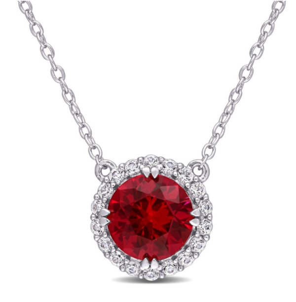 Ruby and White Sapphire Pendant Necklace in Sterling Silver